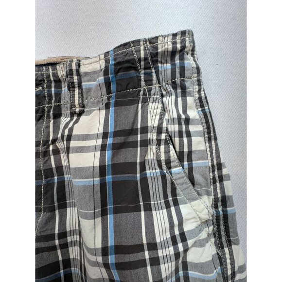 American Eagle Outfitters Mens Plaid Shorts Size 32 Black Gray Flat Front Casual - Picture 5 of 13